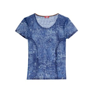 디젤 데님 프린트 티셔츠, 블루계열, Standard M
