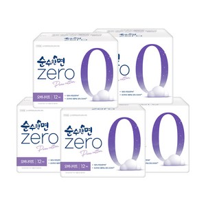 순수한면 제로 생리대 날개형, 오버나이트, 12개입, 5개