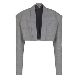 발망 프린스 오브 웨일즈 자카드 크롭 재킷, 그레이계열+블랙계열, France 34(KR 55)