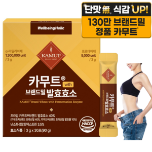 웰빙홀릭 카무트효소 분말 100% 식약청인증 130만 발효효소 골드 곡물 가루 HACCP, 90g, 1개