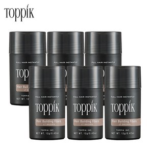 TOPPIK 토픽 흑채 밝은갈색 12g 천연양모케라틴 증모제 새치커버 에어쿠션 펌프별매, 6개