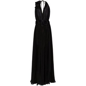 돌체앤가바나 플로럴 디테일 플리츠 실크 드레스, 블랙계열, Italy 42(KR 55)