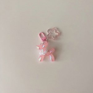 [리틀디어] 파스텔 풍선 강아지 키링 키홀더 백참 에어팟키링 (22 Types), Sta)네온연핑크/핑크체인, 1개