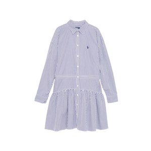 폴로랄프로렌 스트라이프 러플 미디 셔츠 드레스, 블루계열+화이트계열, US 8(KR 66)
