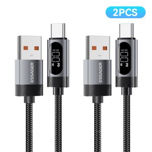 ESSAGER 디스플레이 QC USB A타입 to 7A 100W C타입 고속 충전 케이블 2개입