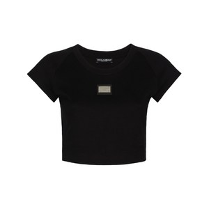 돌체앤가바나 로고 장식 크롭 티셔츠, 블랙계열, Italy 50(KR 88)