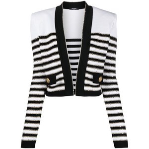 발망 스트라이프 크롭 재킷