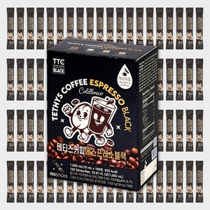 테티스커피 블랙 100포 콜드브루 원액 스틱 더치커피 파우치 대용량 고카페인