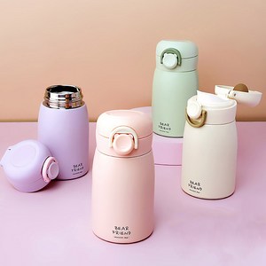 푸코 베어 프렌드 원터치 보온병 + 스티커 랜덤발송 세트, 핑크, 350ml, 1개