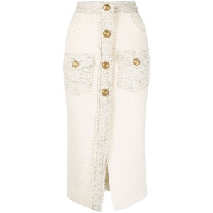 발망 버튼 디테일 부클레 트위드 펜슬 스커트