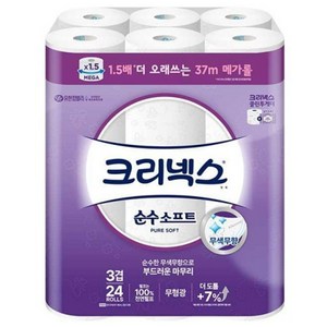 크리넥스 천연펄프 3겹 순수 소프트 화장지, 37m, 24개입, 1개