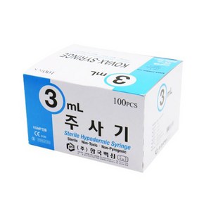 일회용 주사기 한국백신 3cc 26g 1/2 13mm 100개입, 100개