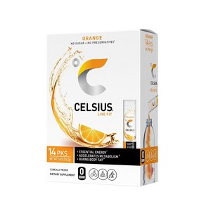 [1/2/3/4/5/6박스 택1] Celsius 셀시어스 온더고 오렌지맛 무설탕 분말 14스틱 /박스, 74.2g, 4개