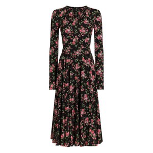 돌체앤가바나 플로럴 긴소매 미디 드레스, 블랙계열+핑크계열, Italy 40(KR 44)