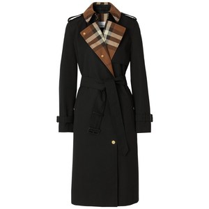 버버리 체크 패널 개버딘 트렌치 코트, 블랙계열+베이지계열, UK 6(KR 44-55)