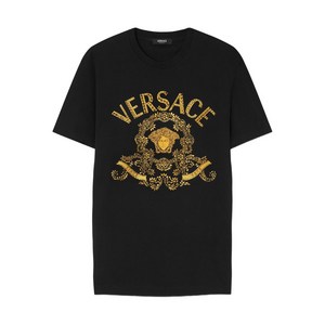 베르사체 로고 프린트 코튼 티셔츠, 블랙계열, Standard M(KR 100)