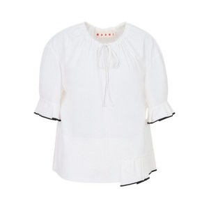 마르니 드로스트링 플리츠 넥 블라우스, 화이트계열, Italy 40(KR 55)