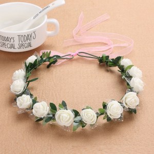 T429 12송이 화이트 장미 꽃 화관 머리띠