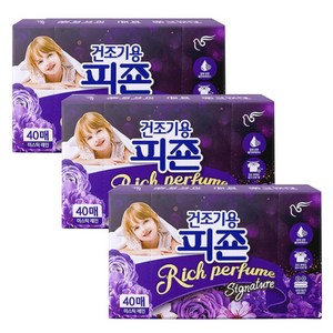 피죤 시그니처 건조기용 섬유유연제 시트 미스틱 레인향 본품, 40개입, 3개