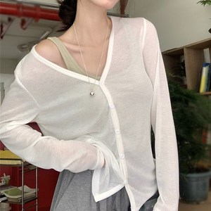 네루양품 피부에 부드러운 텐셀 가디건 브이넥 여성용 얇은 여름가디건 아우터