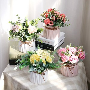 인테리어 미니 조화장식 수국 장미화분 플리츠플라워포트, 플리츠화분 폼폼믹스, 1개