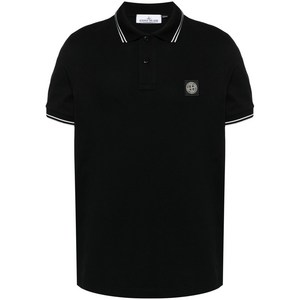 스톤 아일랜드 로고 패치 콘트라스트 트리밍 폴로 셔츠, 블랙계열, Standard M(KR 95)