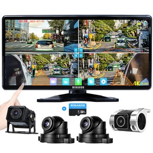 WINANON 10.36인치 4채널 터치 화물차 블랙박스 AI 사람감지 시스템 800만화소 고화질 1080P 트럭 차량 풀세트+128G