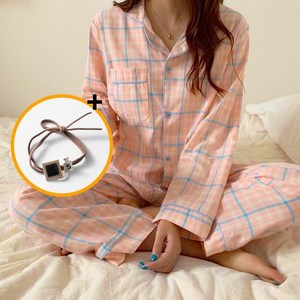 네오빔 여성용 파자마 홈웨어 체크 잠옷 세트