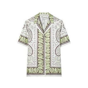 토리 버치 실크 캠프 셔츠, 베이지계열+그린계열, US 4(KR S/M)