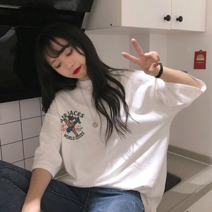 비행기 면스판 오버핏 반팔 박스티 남녀공용 데일리 여름티