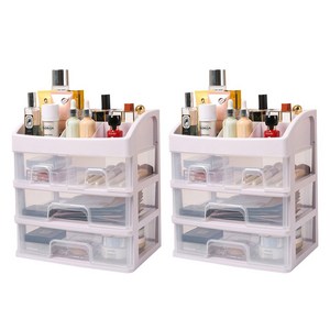 BuyChoo 4단 화장품 수납함, 소형, 화이트, 2개