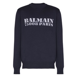 발망 로고 인타르시아 니트 스웨터, 블루계열, Standard XXL(KR 120)