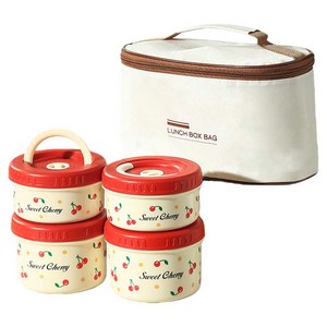 엠토이 스윗 체리 304 스테인리스 보온 도시락 450ml 그릇 2개입 + 650ml 그릇 2개입 + 보온가방