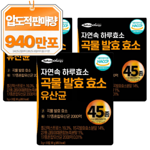 자연속 하루 효소 곡물 발효 효소 유산균 45종, 90g, 3개