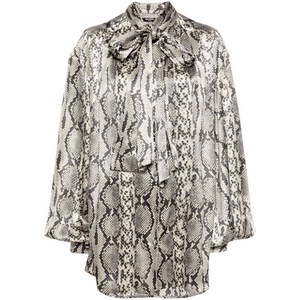 발망 스네이크 스킨 프린트 실크 블라우스, 그레이계열+블랙계열, France 36(KR 55)