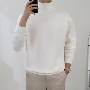 로코비전 남성 목폴라 니트 캐시미어 터틀넥 오버핏 부드러운 스웨터