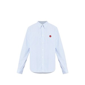 겐조 플라워 디테일 스트라이프 셔츠, 블루계열, Collar (cm) 39