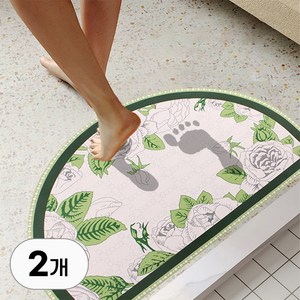 1+1 빨아쓰는 규조토 발매트 세트 플라워 패턴 폭신 물흡수 매트 인테리어 발판 받침 반원형 타원형 현관 욕실 주방 화장실 소품, 2개입, R99714B(반원형 플라워가든 B타입, 1세트