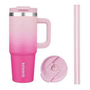 bjpkpk 스테인리스 스틸 핸들 보온컵 빨대 포함, Cherry Blo..., 900ml, 1개