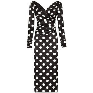 돌체앤가바나 폴카 도트 프린트 새틴 드레스, 블랙계열+화이트계열, Italy 42(KR 55)