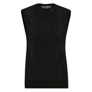 돌체앤가바나 레이스 패널 민소매 탑, 블랙계열, Italy 46(KR 77)