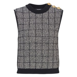 발망 사이드 버튼 트위드 탑, 그레이계열+블랙계열, France 38(KR 66)