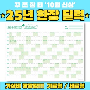 2025년 포스터달력 한장 달력 캘린더 연력 1년달력 연간스케줄러 2종, 가로형 한장달력, 1장