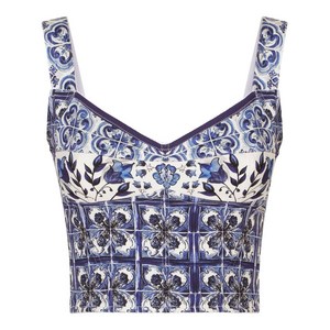 돌체앤가바나 마욜리카 프린트 코르셋 탑, 화이트계열+블루계열, Italy 44(KR 66)