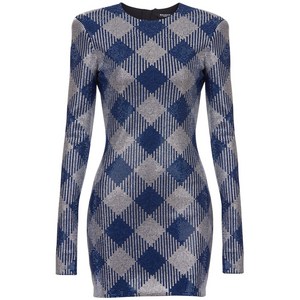 발망 깅엄 라인스톤 미니 드레스, 블루계열+베이지계열, France 38(KR 66)