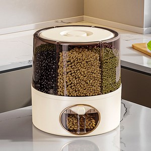 Qiaokao 회전형 곡물 보관통 6구, 화이트, 23.5x24cm, 1개