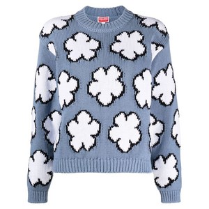 겐조 보크 플라워 인타르시아 니트 스웨터, 블루계열+화이트계열, Standard M