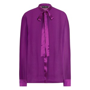 돌체앤가바나 DNA 새틴 타이 넥 셔츠, 바이올렛/보라계열, Italy 40(KR 44)