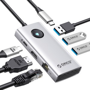 오리코 C타입 6IN1 멀티포트 허브 PD100W 충전 HDMI 4K 기가비트 이더넷 PW11-6PR