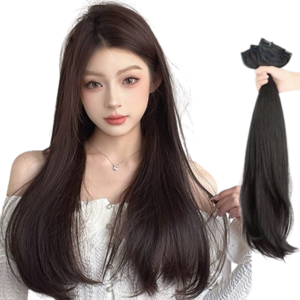 디올드 여배우 C컬펌 부분가발 똑딱이 3피스 붙임머리 가발, 1개, 내추럴블랙